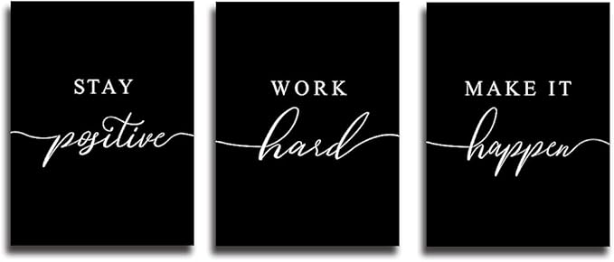 Stay Positive Letters Artwork,Framed Canvas Wall Art Positive Quote, Office Wall Art, Black Large Poster, Inspirational Prints for Boss Gift (E-3pcs,20x30inchx3pcs)-StrideForce Fitness