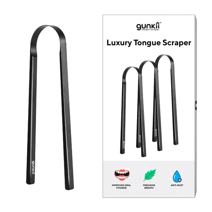 Tongue Scraper, Tongue Cleaner for Adults and Kids, Fights Bad Breath, Metal Tongue Scraper, Great for Oral Care, Oral Hygiene, Ayurveda Tongue Scraper, Hygiene Luxury Black Tongue Scraper. (3 Pack)