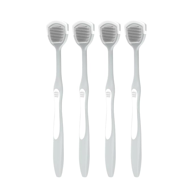 DR PERFECT Soft Tongue Brush Scraper Cleaner Helps Fight Bad Breath Clean Your Tongue Without Hurt Pack Of 4 (Gray)