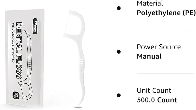 500 Count Dental Flossers Each Individually Wrapped, Floss Singles Bag, Travel Hotel Restaurant Office Car Dental Floss, Floss Picks Oral Care Teeth Clean Flat Wire