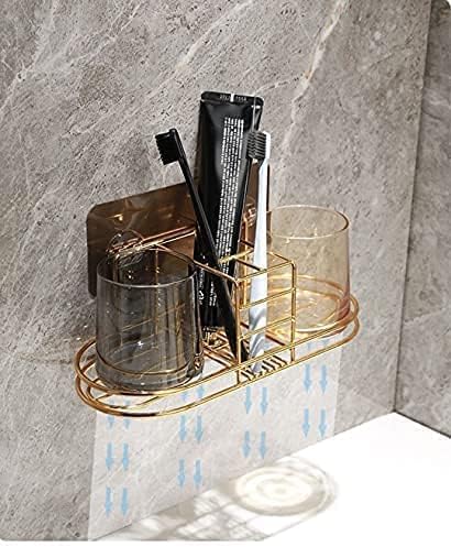 Toothbrush Holder with Cup Holder Electric Toothbrush Toothpaste Holder, Stainless Steel Bathroom Stand or Wall-Mounted Gold