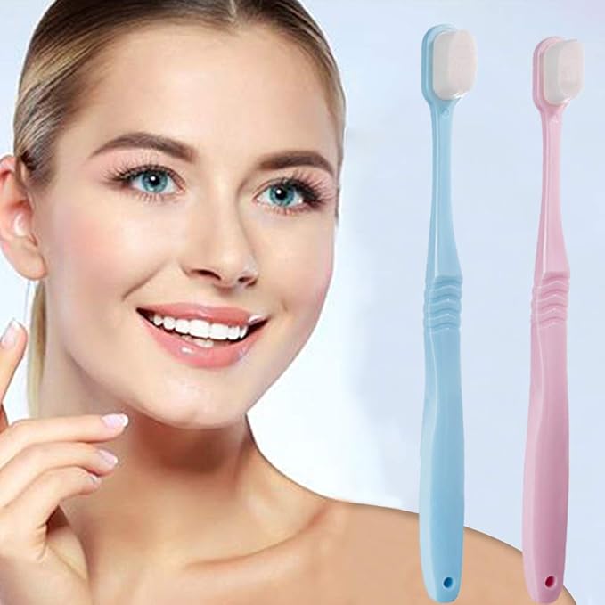 DI QIU REN Extra Soft Toothbrush for Sensitive Gums, Manual Toothbrush with 8 Tubes of 10000 Soft Floss Bristle for Gum Care, Protect Fragile Gums Good Cleaning Effect (Blue & Pink)