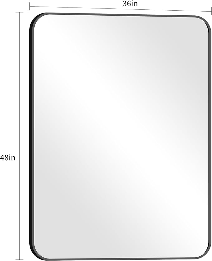 FORBATH Large Bathroom Mirror 48 x 36 Inches,Black Large Wall Mirror Aluminum Frame Wall Mounted Rounded Corner Morndern Mirror for Bathroom Bedroom Entryway Living Room-StrideForce Fitness