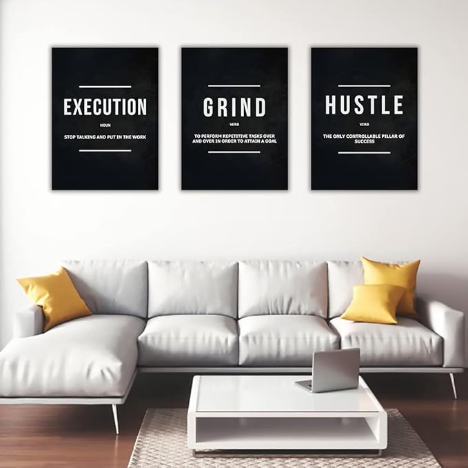 Success Canvas Painting Wall Art Quote Motivational Wall Art Execute Wall Decor 3 Pieces Black Poster Positive Inspirational Framed Artwork Prints Picture for Living Room Office 48''Wx 24''H-StrideForce Fitness