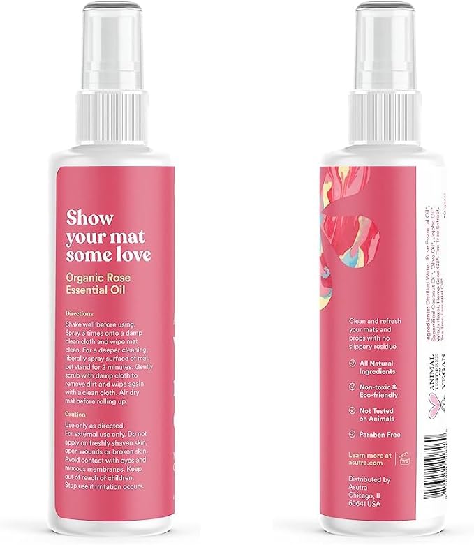 ASUTRA Yoga Mat Cleaner Spray (Soothing Sweet Rose), 4 fl oz - No Slippery Residue, Organic Essential Oils, Deep-Cleansing for Fitness Gear & Gym Equipment, Microfiber Towel Included-StrideForce Fitness