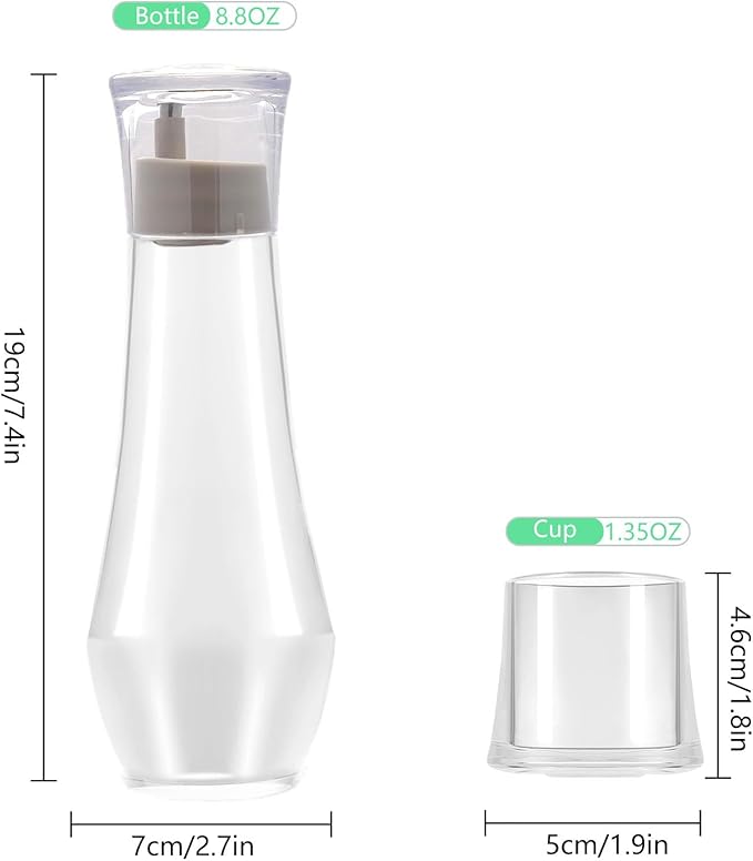 Tiyafuro 2PCS Glass Mouthwash Dispenser for Bathroom, 8.8OZ Mouth Wash Container Bottle with Lid Cup, Small Clear Refillable Mouthwash Holder Decanter for Countertop, Multifunctional Glass Bottle