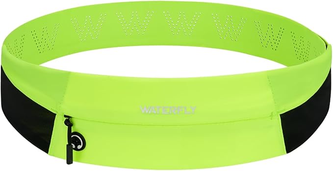 WATERFLY Running Belt Fanny Pack: Slim Waist Bag for Men Women, Workout Fitness Phone Holder for Exercise Marathon Jogging-Fluorescent Green
