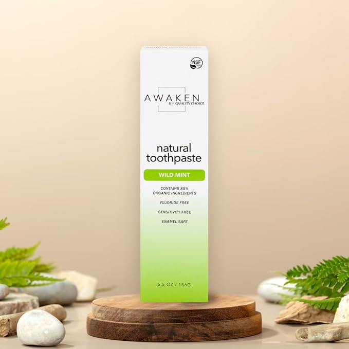 Awaken by Quality Choice Natural Toothpaste, Fluoride Free, Enamel Safe, Sensitivity Free, 85% Organic Ingredients, Wild Mint, 5.5 OZ