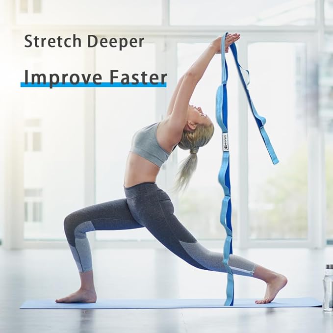 Stretching Strap Yoga Strap with Loops, Stretch Straps for Physical Therapy, Non-Elastic Exercise Strap for Pilates, Dance and Gymnastics with Workout Guide-StrideForce Fitness