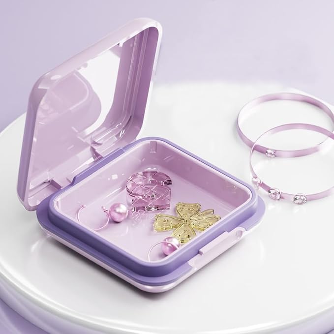 Retainer Case,Cute Mouthguard Case with Mirror,Slim Night Mouth Guard Case with Lid Hinge,Aligner Case,Inner Size 2.56, 2.36, 0.79inch