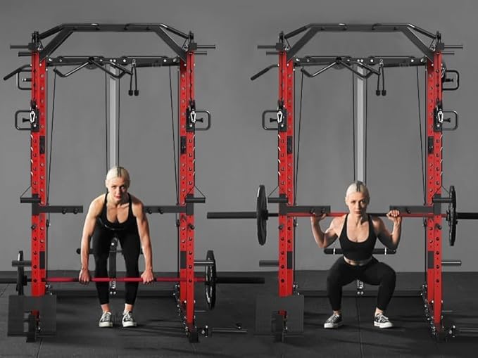 Mikolo Power Cage, Power Rack with Cable Crossover System, 1500LBS Squat Rack with LAT Pull Down System, Workout Cage with Pulley System for Fitness Home Gym-StrideForce Fitness