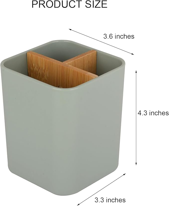 Bamboo Toothbrush Holder for Bathrooms, 3 Slots Kids Toothbrush and Toothpaste Holder Bathroom Countertop Organizer for Electric Toothbrushes, Floss, Razors - Green