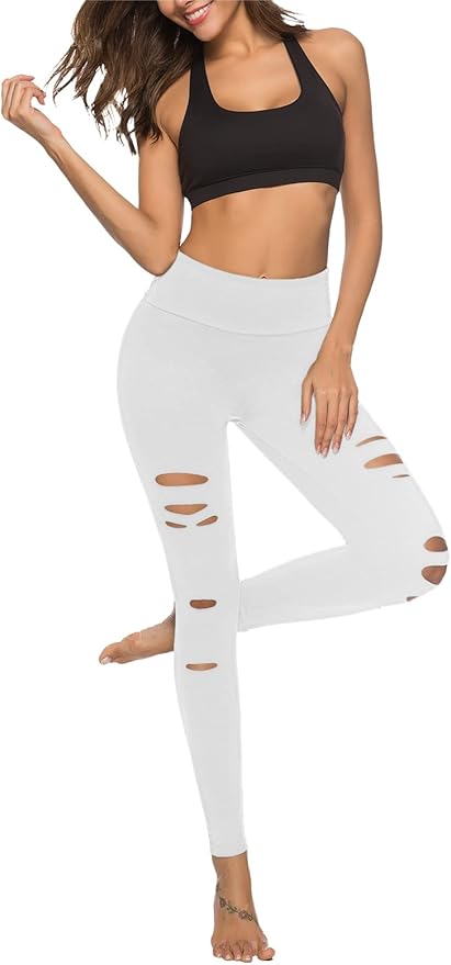 DIBAOLONG Womens High Waist Yoga Pants Cutout Ripped Tummy Control Workout Running Yoga Skinny Leggings-StrideForce Fitness