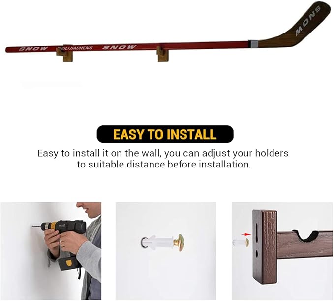 2Pieces Hockey Stick Display Wall Mount - Horizontal Wood Hanger Rack - Bracket-StrideForce Fitness