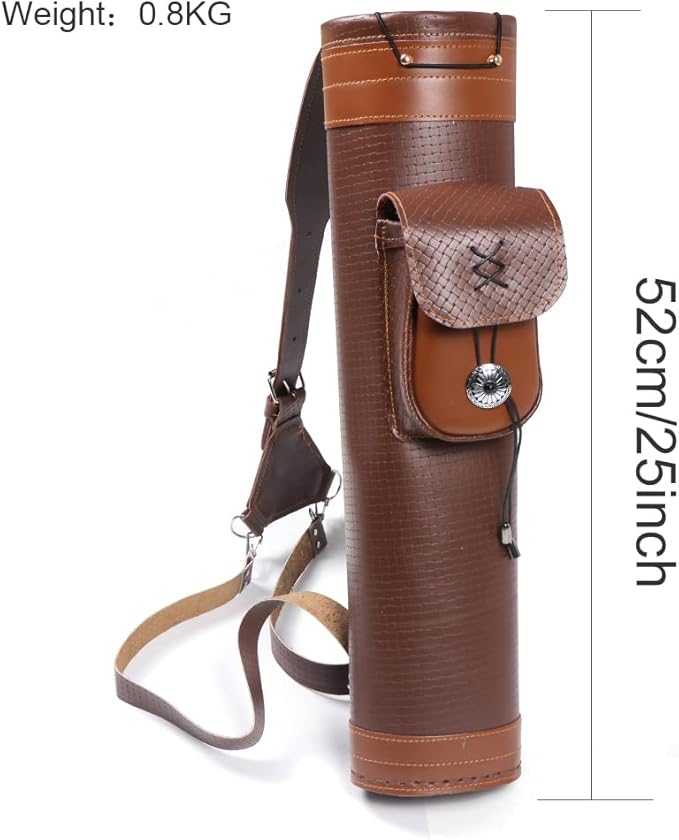 TOPARCHERY Traditional Shoulder Back Quiver Bow Leather Arrow Holder with Large Pouch Handmade Straps Belt Bag Brown-StrideForce Fitness