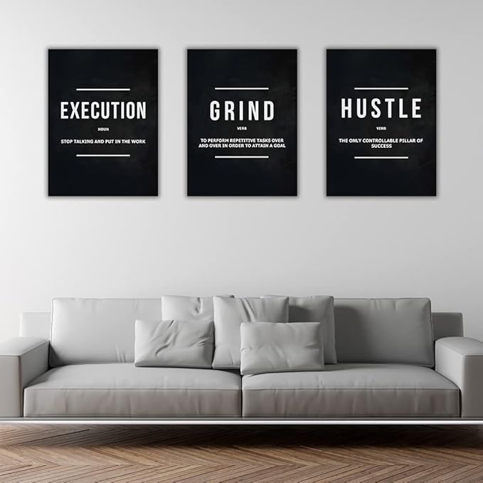 Success Canvas Painting Wall Art Quote Motivational Wall Art Execute Wall Decor 3 Pieces Black Poster Positive Inspirational Framed Artwork Prints Picture for Living Room Office 72''Wx 36''H-StrideForce Fitness