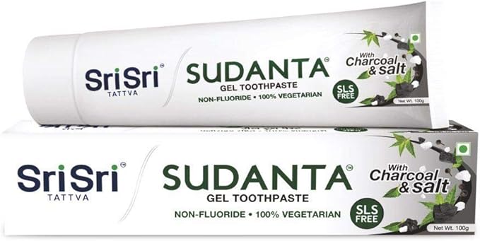 Sri Sri TATTVA Sudanta Activated Charcoal Toothpaste Gel for Teeth Whitening, Healthy Gums and Fresh Breath - All Natural Fluoride Free Toothpaste for Oral Care Without Causing Sensitivity (100g)