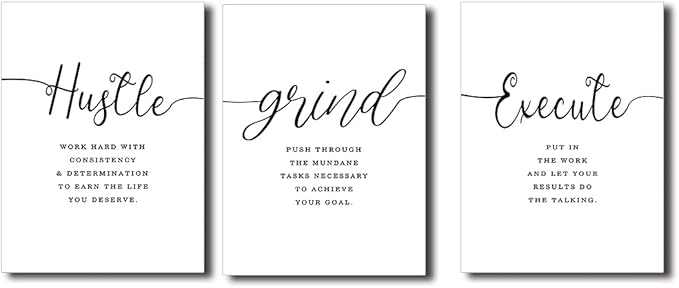 Canvas Grind Quote, Hustle Grind Execute, Inspirational Print, Office Wall Art, Large Poster, Motivational Wall Art, Office Decor Set of 3 Prints (16x24in x 3pcs)-StrideForce Fitness