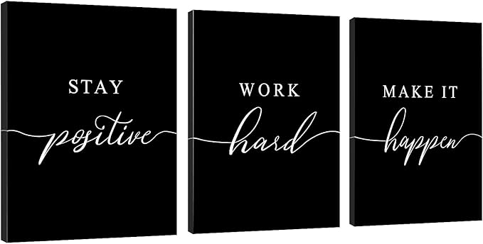 Framed Canvas Wall Art - Motivational Quote Set of 3 Prints, Stay Positive & Inspirational Office Wall Decor (E-3pcs, 12x16in x3pcs)-StrideForce Fitness