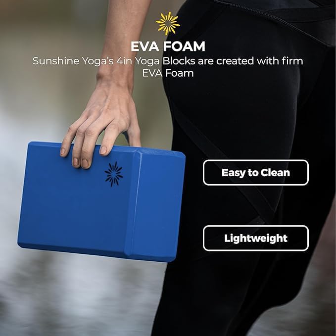 Sunshine Yoga 4" Yoga Block, 10 Pack Bulk EVA Foam Yoga Blocks, Firm and Supportive Yoga Brick, Balance Foam for Stretching, Pilates, and Workout, 4" x 6" x 9"