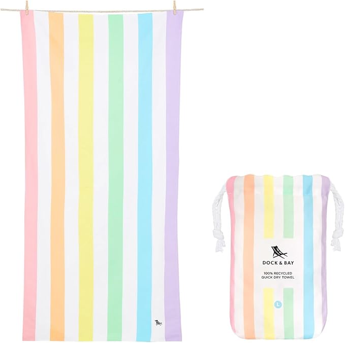 Dock & Bay Beach Towel - Quick Dry, Sand Free - Compact, Lightweight - 100% Recycled - Includes Bag - Rainbow Shores - Set of 4 - Extra Large (200x90cm, 78x35)-StrideForce Fitness