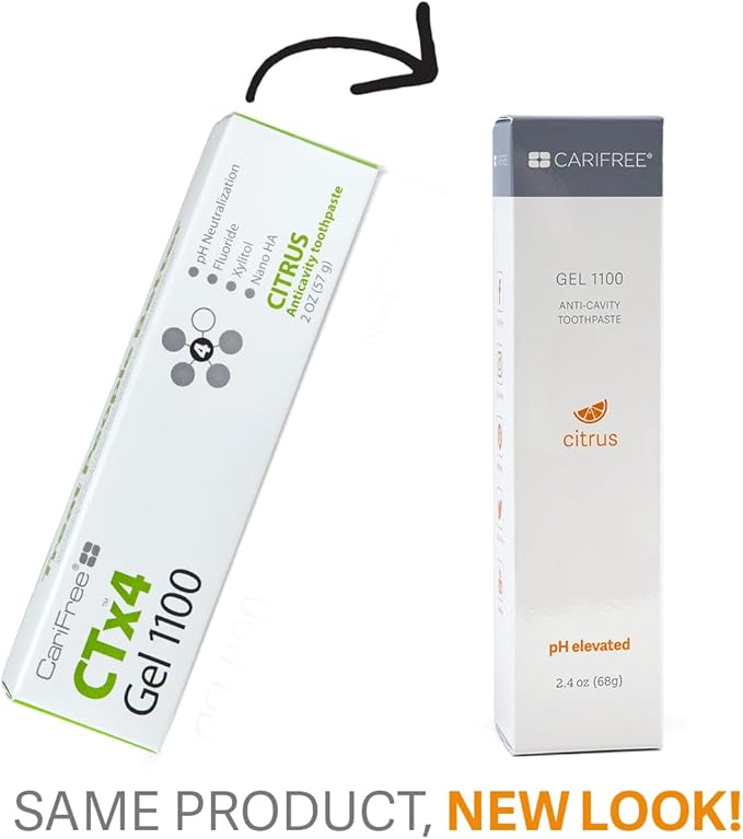 CariFree Gel 1100 (Citrus) Anti-Cavity Fluoride Toothpaste with Nano Hydroxyapatite, Cavity Prevention and Enamel Protection, Dentist Recommended for Kids and Adults, 2.40 oz. (Pack of 4)