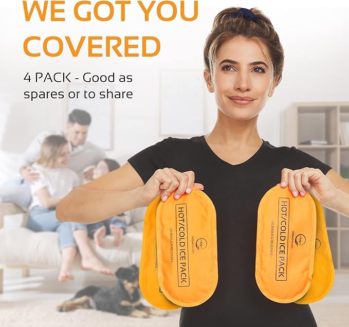 AllSett Health Reusable Hot and Cold Gel Ice Packs for Injuries | Cold Compress, Ice Pack, Gel Ice Packs, Cold Pack, ice Pack, Cold Packs for Injuries, 10.5 in Long x 5 in Wide, | 4 Pack Orange-StrideForce Fitness