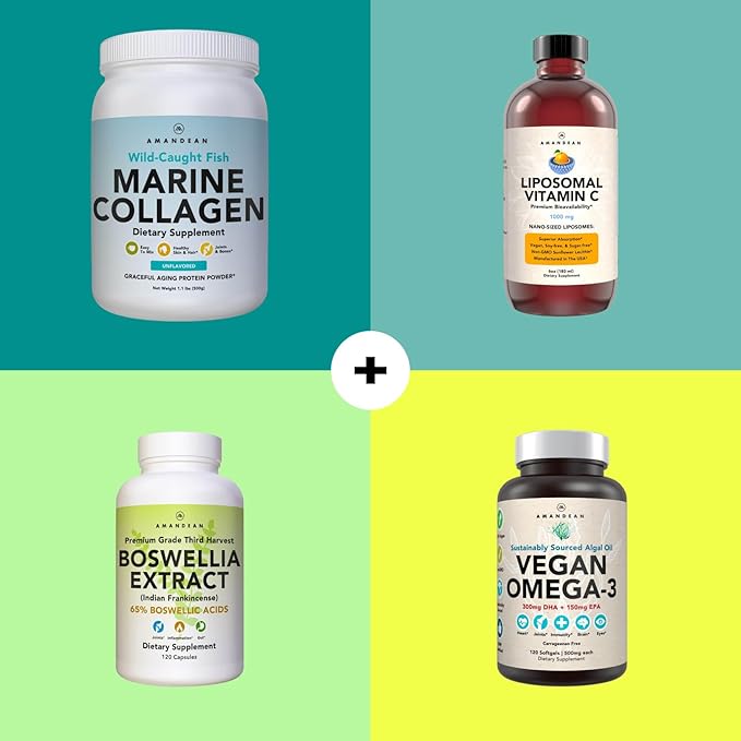 AMANDEAN Marine Collagen Peptides Powder. 500g Wild-Caught Hydrolyzed Fish Collagen Supplement. Type 1 & 3 Collagen Protein. 18 Amino Acids for Skin, Hair, Nails.-StrideForce Fitness