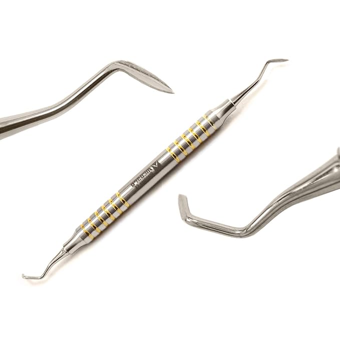 MEDSPO Professional Dental Instruments Osteotome Periotome Luxating Elevator Implant | Orthodontic PDL Teeth | Surgical Root Extraction Spreading (Goldman Fox Knives Gold Set Of 3)