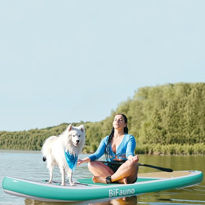 Inflatable Stand Up Paddle Board with SUP Accessories & Backpack. Paddle Boards for Adults. Non-Slip Deck, Wide Stance, Bottom Fin, Double Action Pump.-StrideForce Fitness