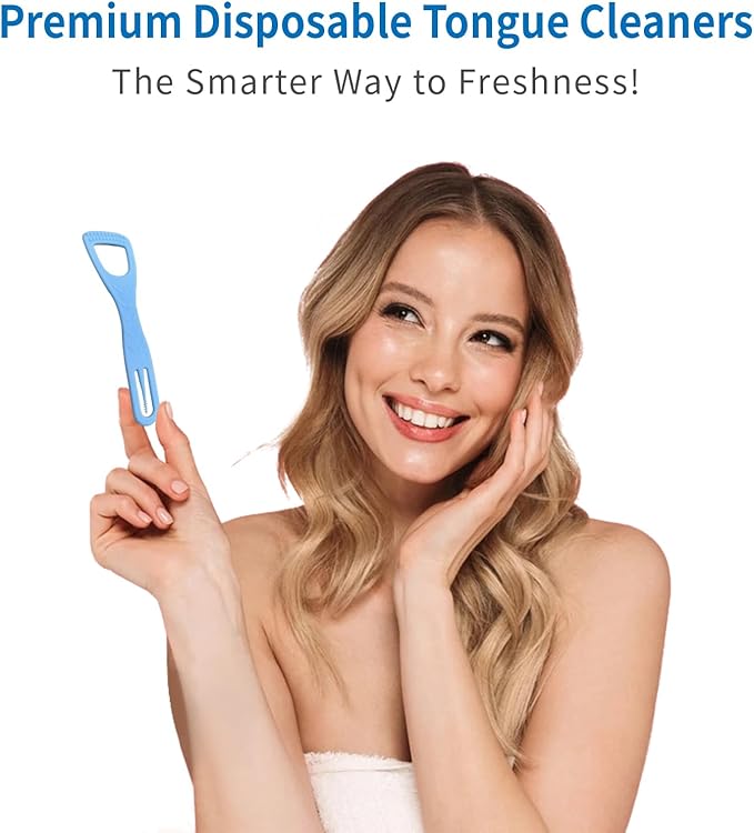 Tongue Cleaner, Tongue Scraper, Disposable, Plastic Scraper, Clean Tongue, Promote Fresh Breath, Includes Safe Fold- Back Tooth Pick, 100 Count