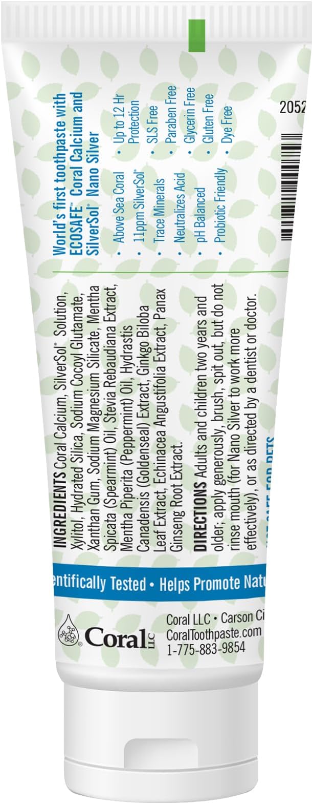 Coral Nano Silver Mint Toothpaste, Natural Fluoride Free Teeth Whitening Toothpaste, Coral Calcium Nano Silver Infused SLS Free - 4 Ounces