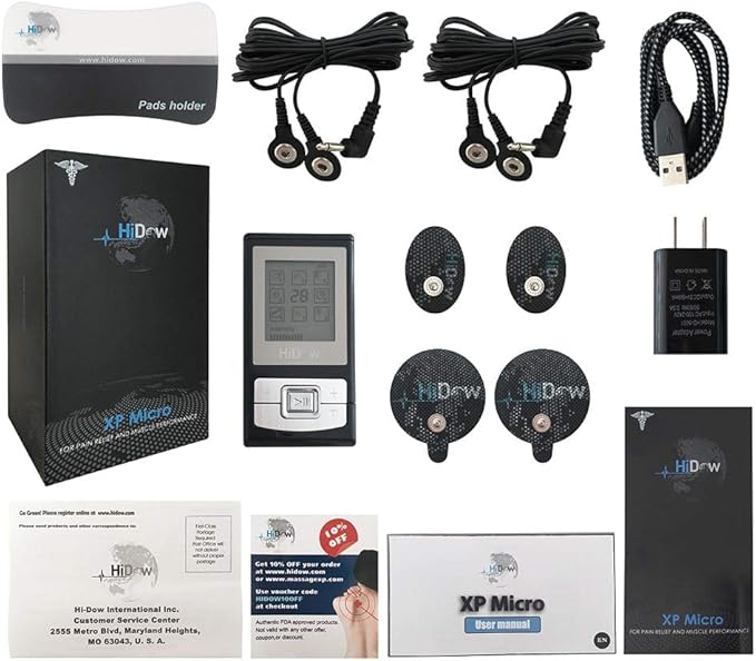 HiDow XP-Micro 8 Modes TENS EMS Combo Dual Channel Muscle Stimulator Pulse Massager for Pain Relief Physical Therapy-StrideForce Fitness