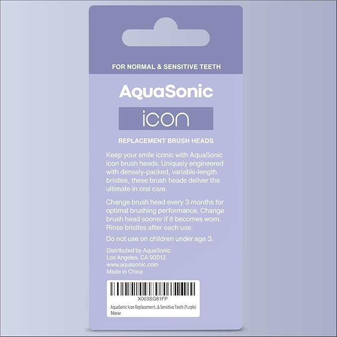 AquaSonic Genuine Icon Replacement Brush Heads | Compatible with AquaSonic Icon Toothbrush | 2 Brush Heads | for Normal & Sensitive Teeth (Lilac)
