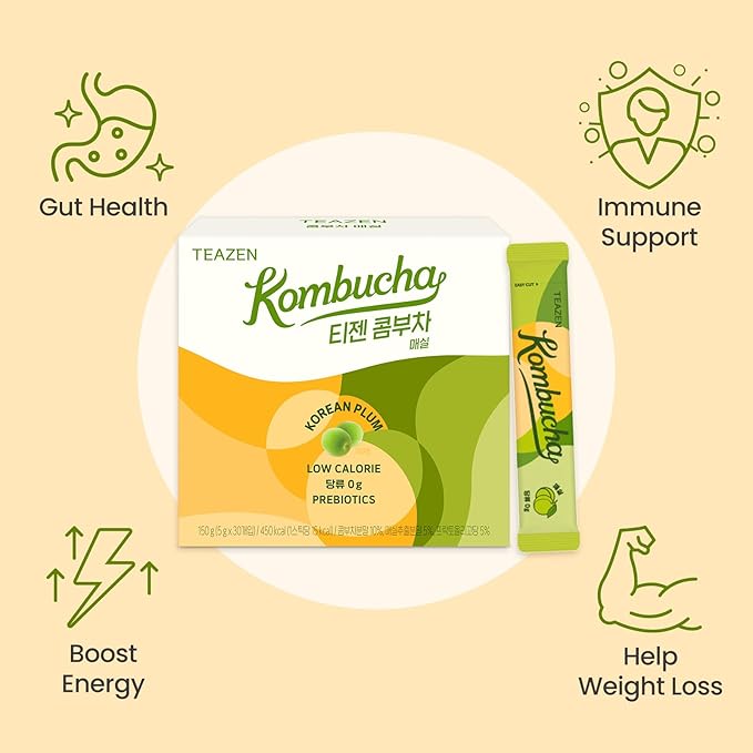 TEAZEN Japanese Apricot Kombucha Tea, Electrolyte & Hydration Drink Mix, Sugar Free, Live Probiotics & Prebiotics, 30 Sticks, 5.29oz-StrideForce Fitness