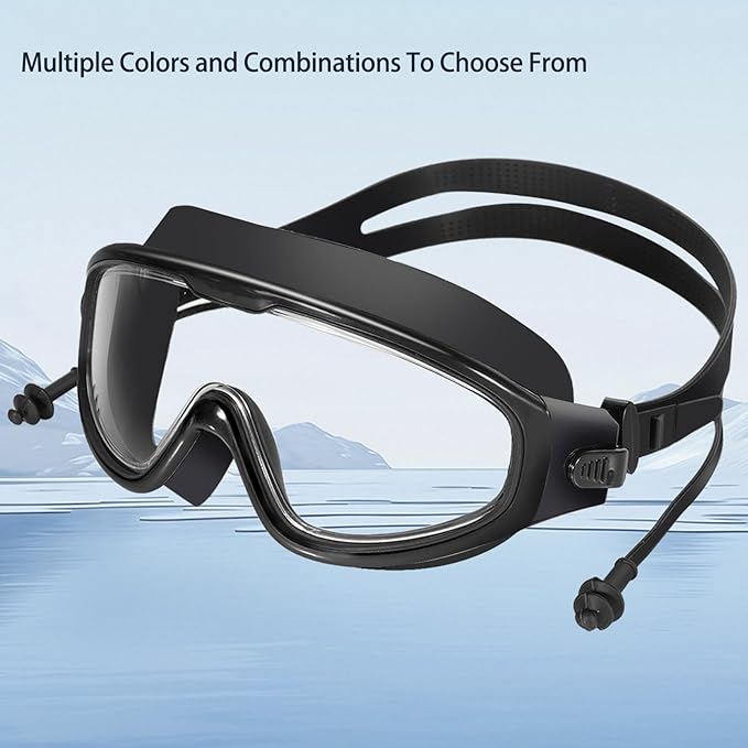 Adult Swimming Goggles,Leak-Proof,Anti-Fog Pool Glasses,Wide View Swim Goggles with Ear Plugs and Nose Clip-StrideForce Fitness