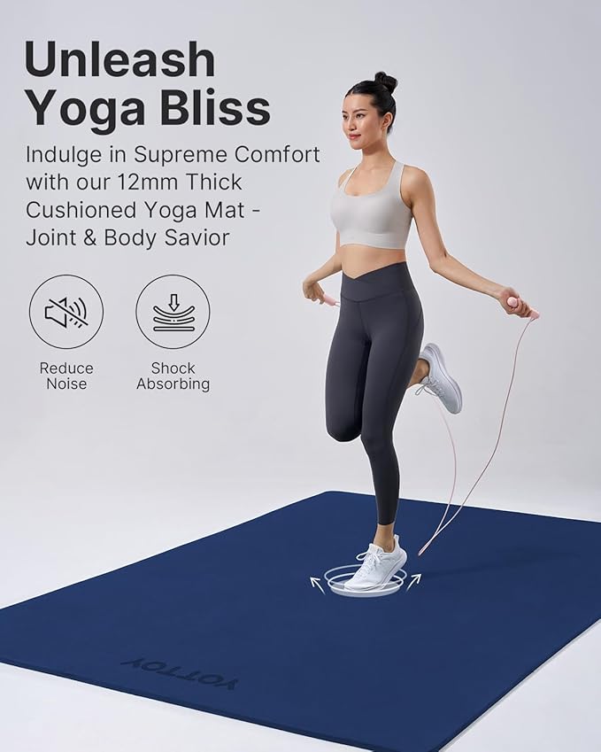 YOTTOY Large Yoga Mat (75 * 52 * 1/2inch),Extra Wide TPE Exercise Mat,Non-Slip Workout Mat for Pilates, Fitness, Barefoot, Home Gym Studio with Strap and Towel-StrideForce Fitness