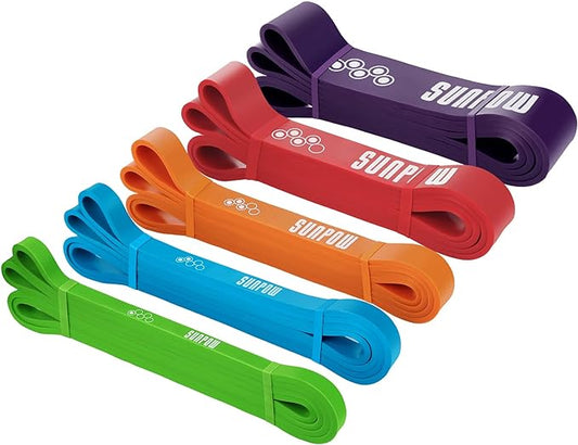 SUNPOW Pull Up Assistance Bands - Set of 5 Resistance Heavy Duty Workout Exercise Stretch Fitness Bands Assist Set for Body, Instruction Guide and Carry Bag Included-StrideForce Fitness