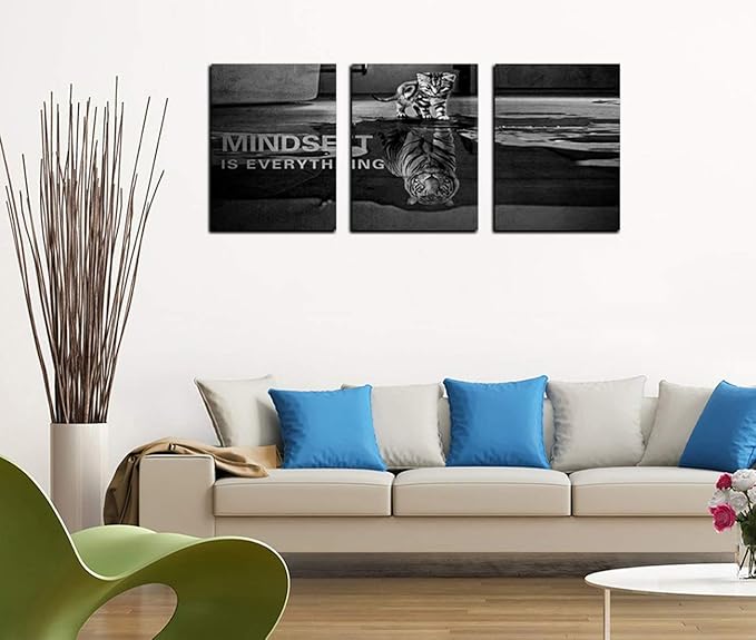 3 Panels Mindset is Everything Motivational Canvas Wall Art Inspirational Entrepreneur Quotes Poster Print Artwork Painting Picture for Framed Home Decoration Living Room office bedroom 60''W x 28''H-StrideForce Fitness