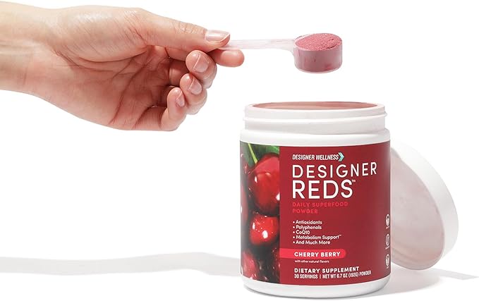 Designer Wellness, Designer Reds, Daily Superfood Powder with Beet Root, Support for Energy, Stress, Immune Health, Heart Health, and Digestive Health, Cherry Berry, 30 Servings-StrideForce Fitness