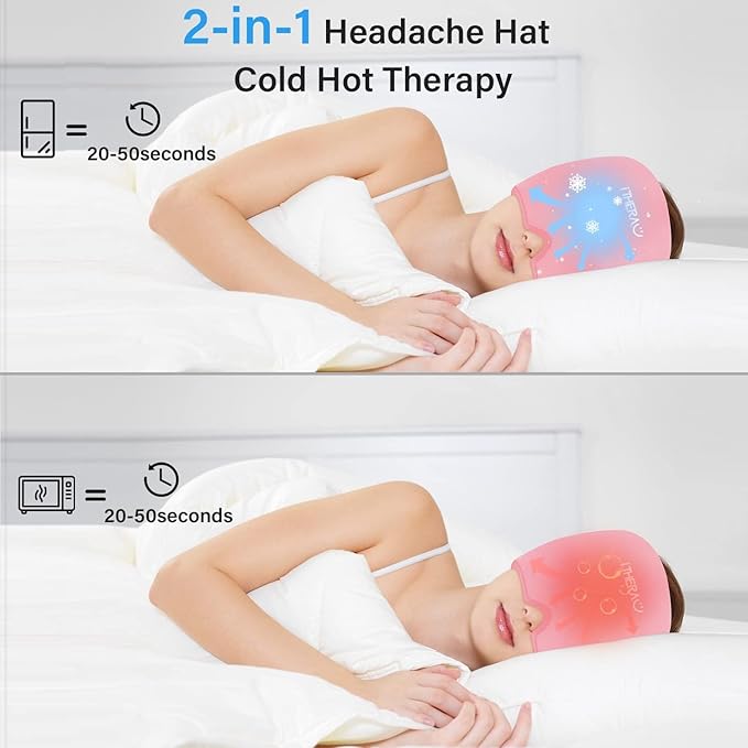 Migraine Relief Cap, Migraine Ice Head Wrap, Headache Ice Hat, Cold Therapy Headache Relief Cap for Migraine Eyes Mask Pink Headache Ice Pack for Puffy Eyes, Tension, Sinus & Stress Relief-StrideForce Fitness