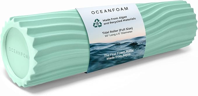 Oceanfoam Tidal Roller - Seafoam - Muscle Massage Foam Roller for Back Pain & Stretching - Firm and Ergonomic Wide Wave Textured - Yoga, Athletics, & Wellness - Full Size, 20" x 5"-StrideForce Fitness