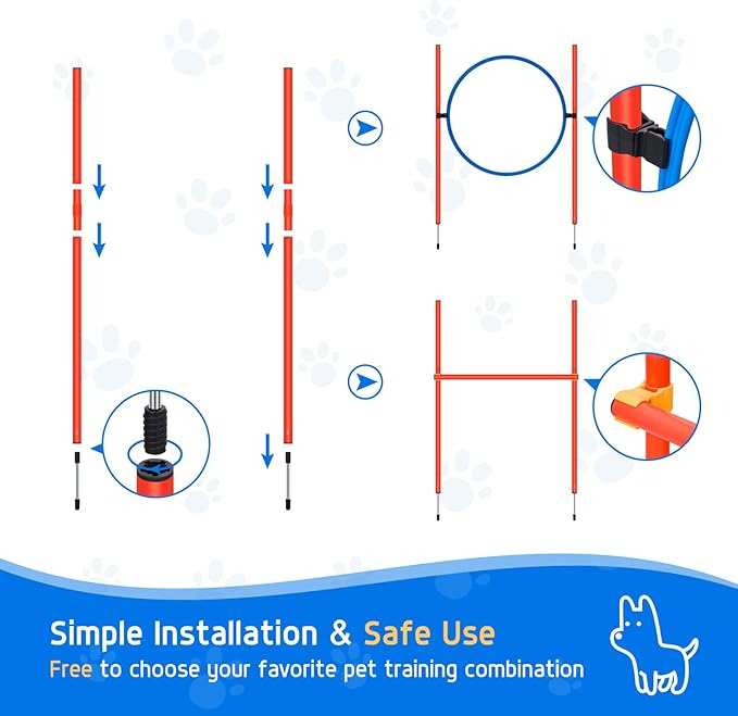 Polar Aurora Dog Agility Equipment, Dog Obstacle Courses Backyard - Pet Outdoor Games w/Adjustable High Jump, Agility Weave Poles, Tunnel, Jumping Ring, Pause Box, 2 Balls,Whistle and Carrying Bag-StrideForce Fitness