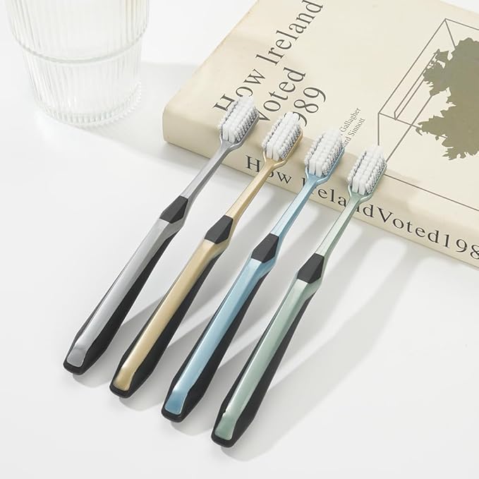 Firm Toothbrush for Adult, Manual Wider Head Tooth Brush with Tongue and Cheek Cleaner, Hard Bristles, 4 Count, More Efficient and Deeper Cleaning