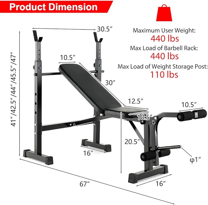 Olympic Weight Bench With Soft Comfortable Cushion Multipurpose
