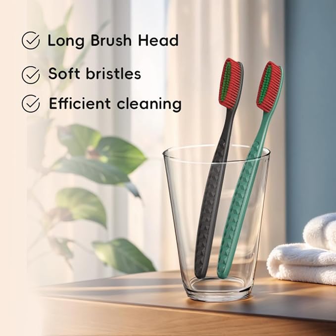 Long Head Manual Toothbrush, Extra Soft Flossing Toothbrush for Sensitive Gum, Interdental Cleaning Bristles for Adults (Pack of 5)