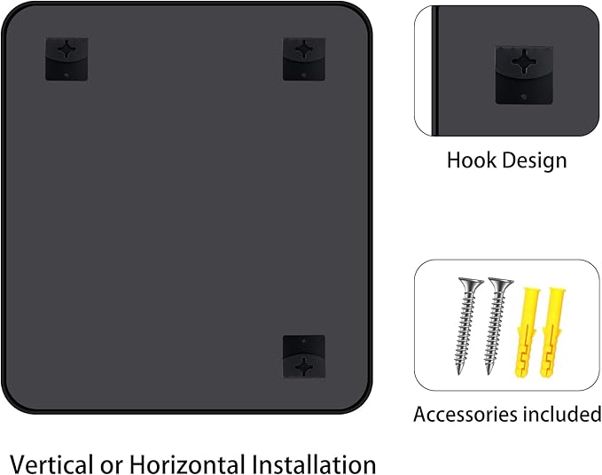 FORBATH Bathroom Mirror 36x40 Inch, Large Rectangular Wall Mirror with Black Aluminum Frame, Rounded Corners, Horizontal or Vertical Mount for Bathroom, Bedroom, Entryway-StrideForce Fitness