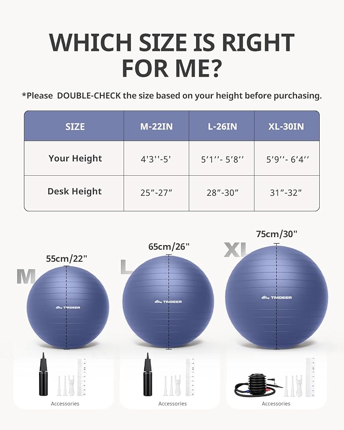 Trideer Yoga Ball – Anti-Burst Exercise Ball for Pregnancy, Office, Birthing, Stretching & Core Workout – Home Gym & Therapy-StrideForce Fitness