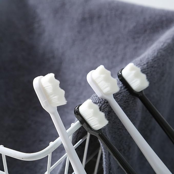 FOMIYES Soft Micro-Nano Toothbrush Set 4Pcs, Ultra-Fine Supple Bristles, Household Oral Care for Adults, Includes Flat and Wavy Head Black White, Suitable for Sensitive Gums and Teeth