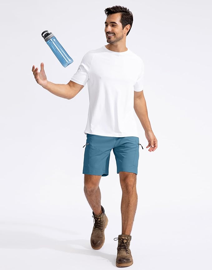 Pudolla Men's Hiking Cargo Shorts 9" Lightweight Outdoor Work Shorts for Men Travel Golf Camping Casual with 5 Zipper Pockets-StrideForce Fitness